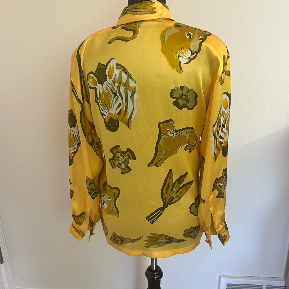 Vintage Escada Margarthe Ley Lion Leopard Jungle Safari Silk Blouse Size 34 - Picture 4 of 9
